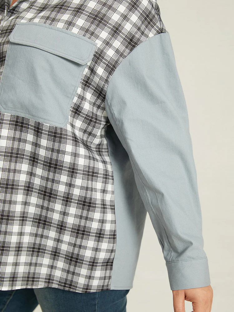 Plaid Pocket Patchwork Contrast Coat - Image 7