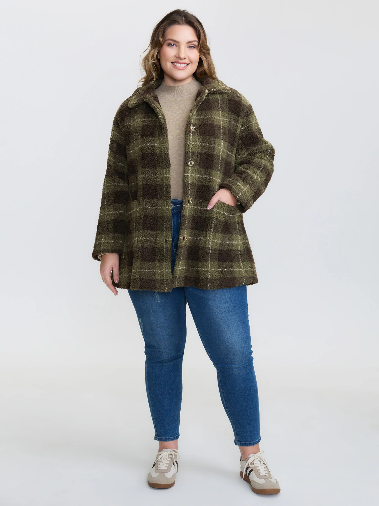 Plaid Pockets Button-Down Coat - Image 2