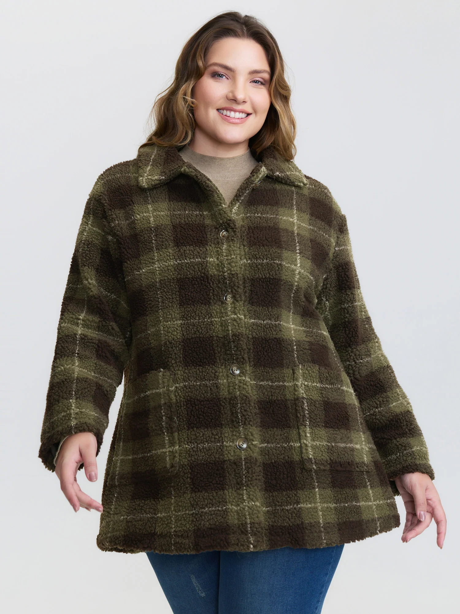 Plaid Pockets Button-Down Coat - Image 4