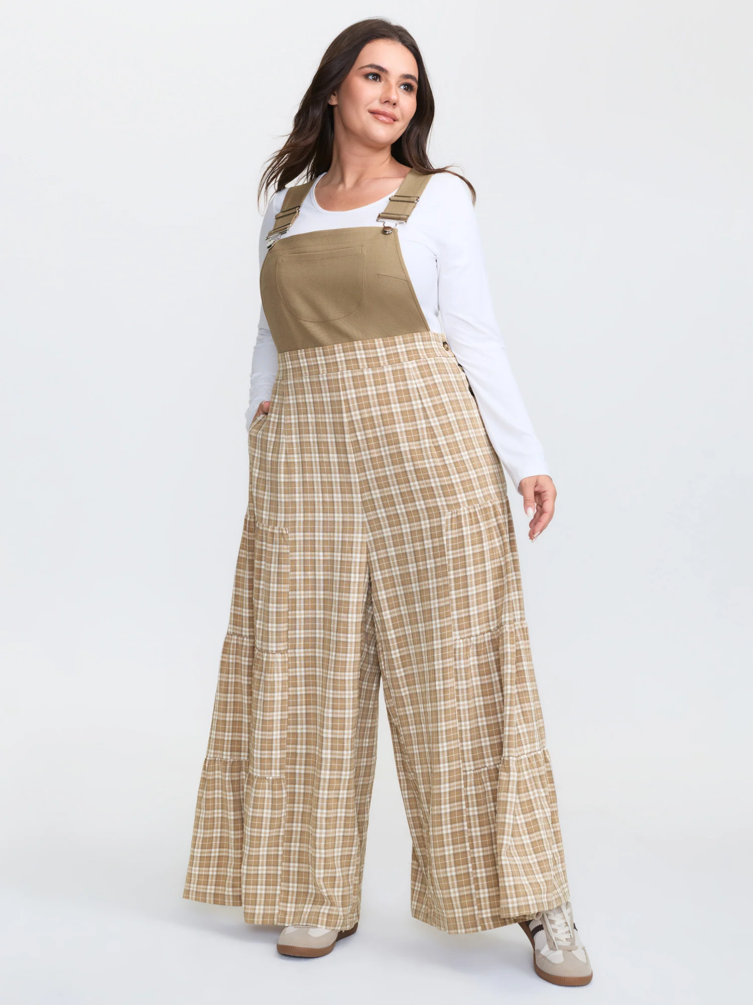 Plaid Print Adjustable Straps Flared Jumpsuit - Image 3
