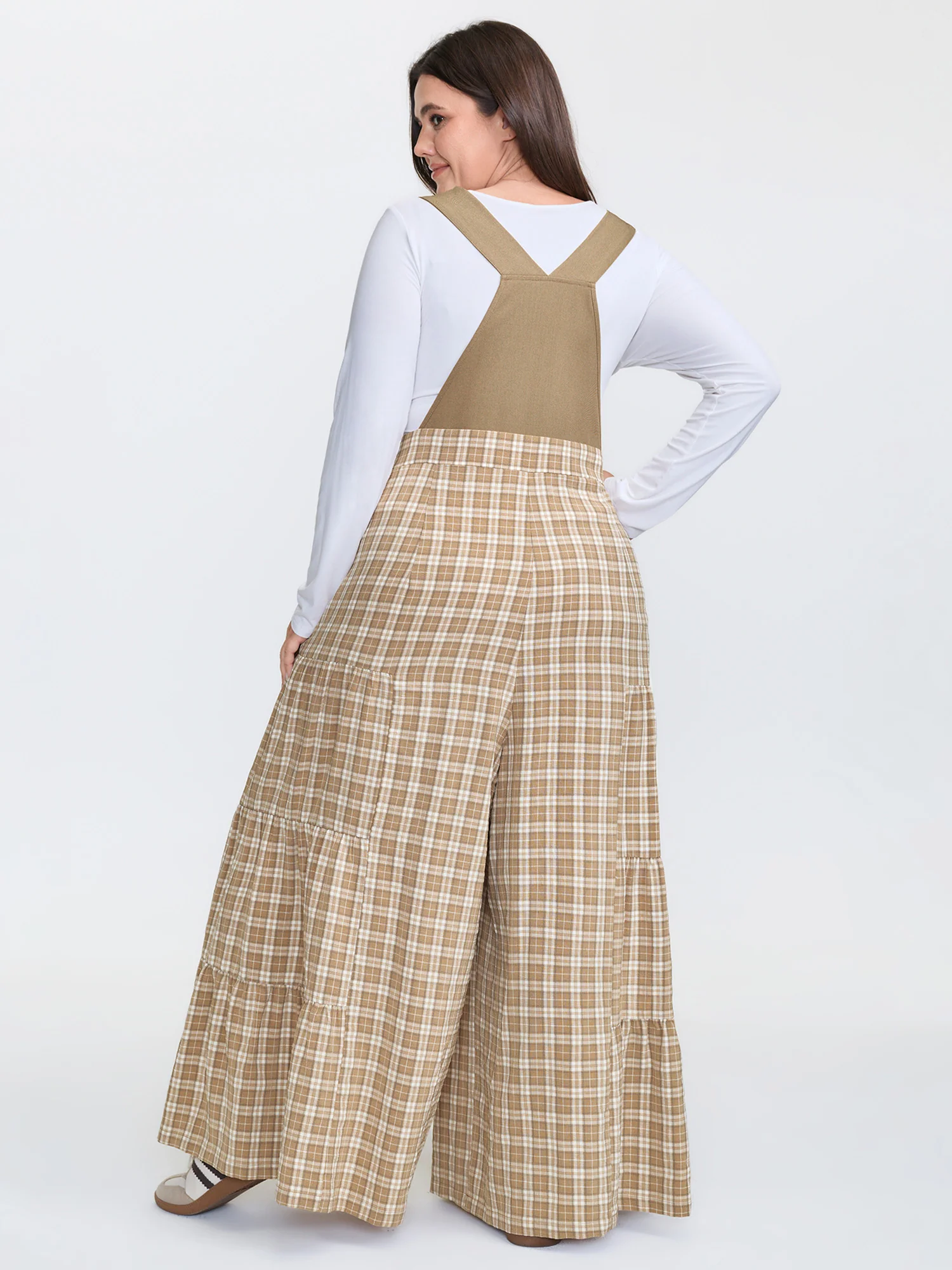 Plaid Print Adjustable Straps Flared Jumpsuit - Image 4