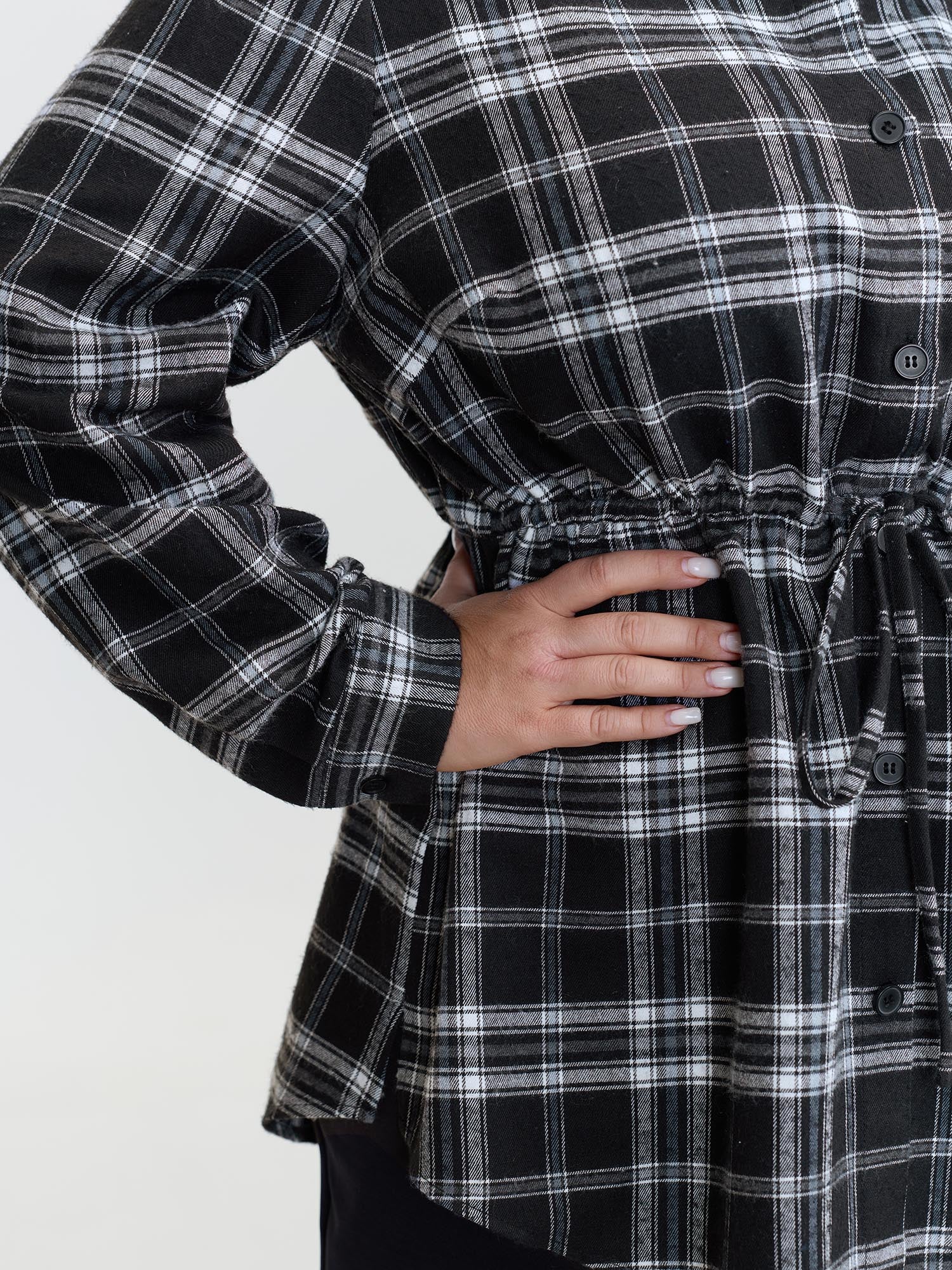 Plaid Print Adjustable Waist Button-Down Shirt - Image 3