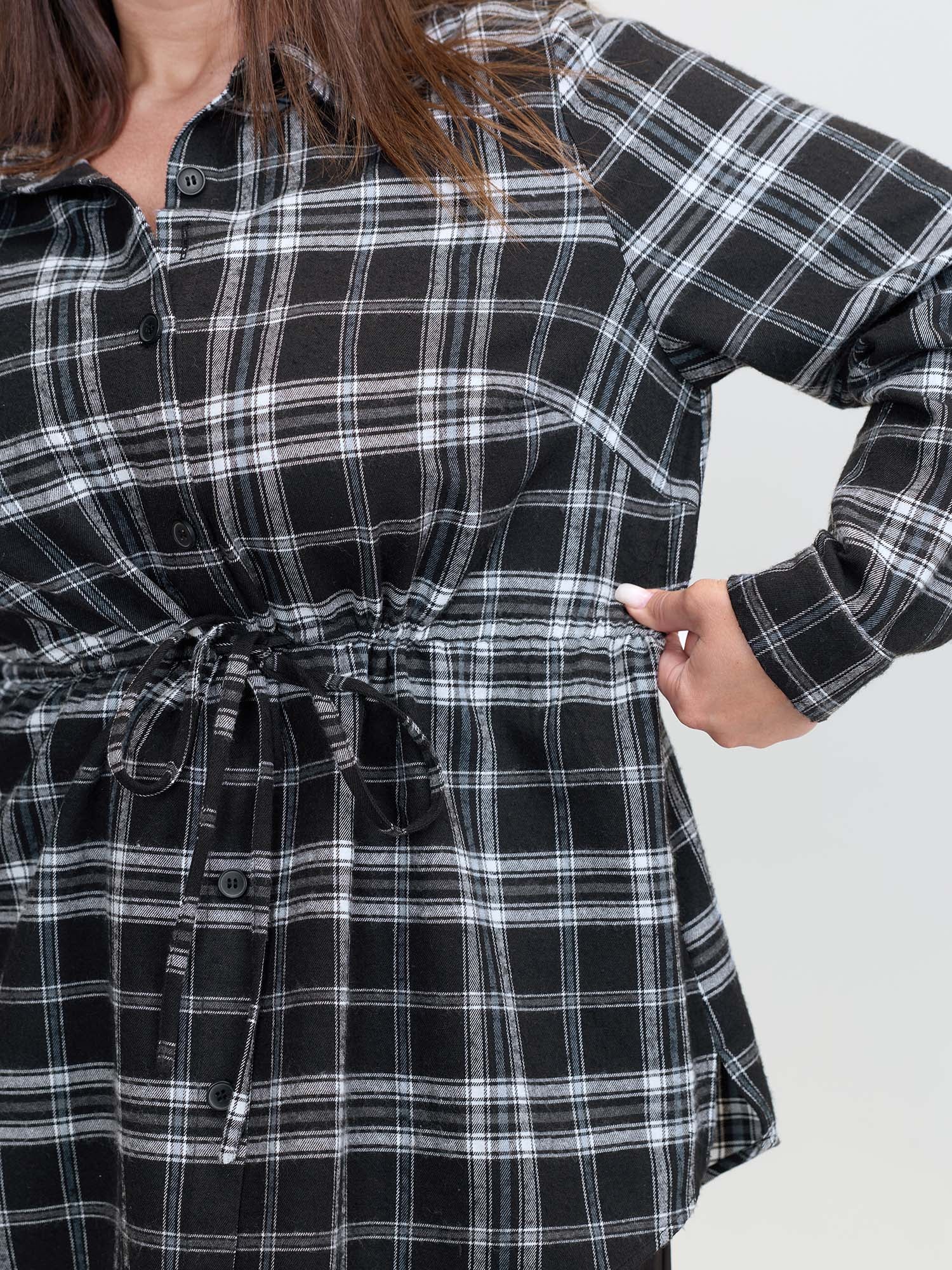 Plaid Print Adjustable Waist Button-Down Shirt - Image 4