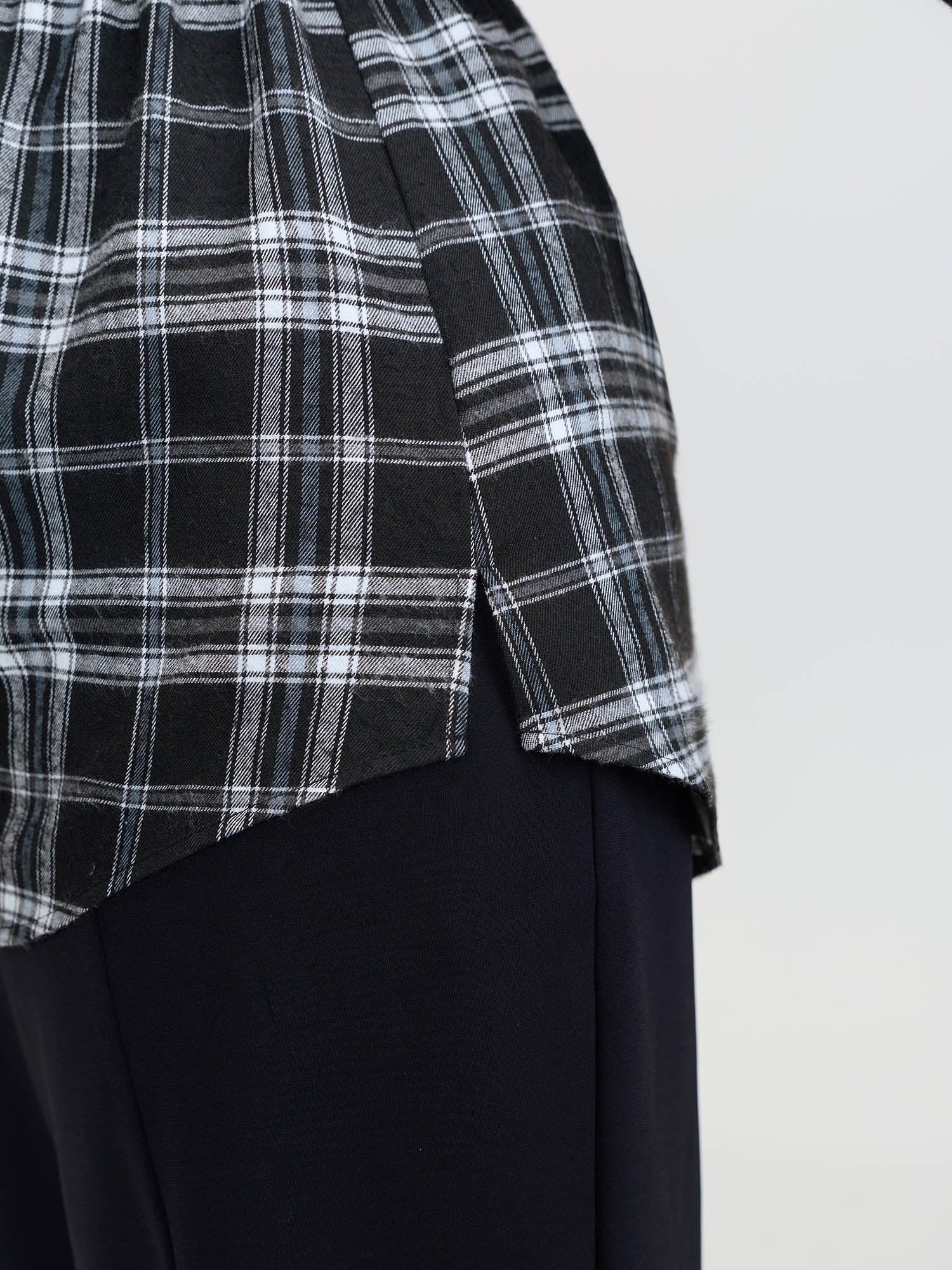 Plaid Print Adjustable Waist Button-Down Shirt - Image 5