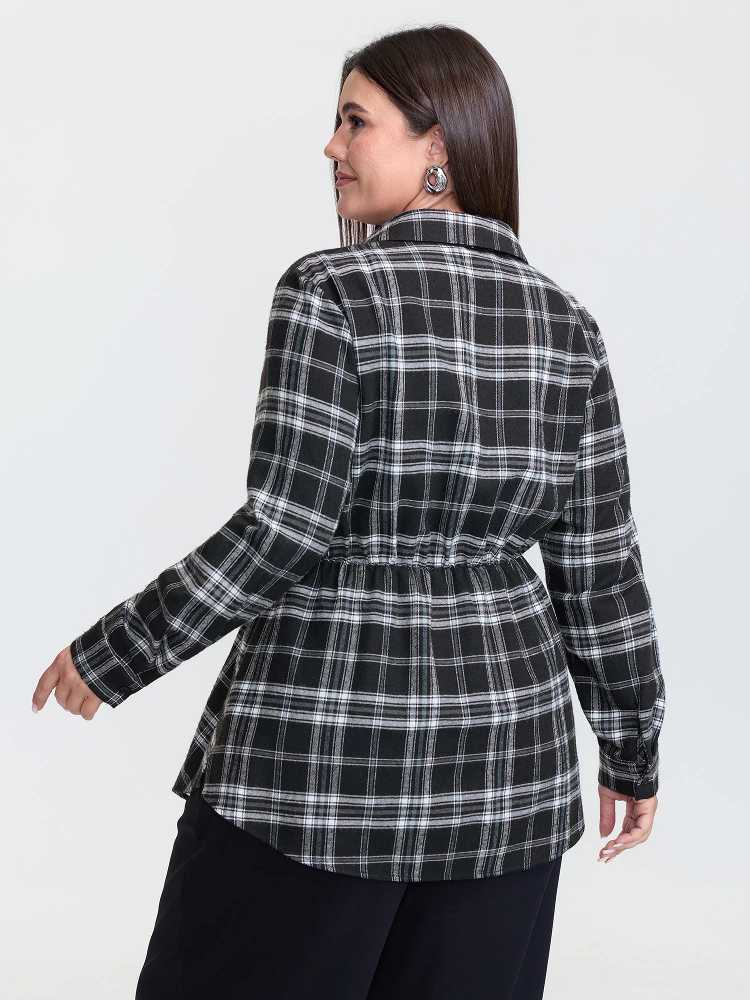 Plaid Print Adjustable Waist Button-Down Shirt - Image 6