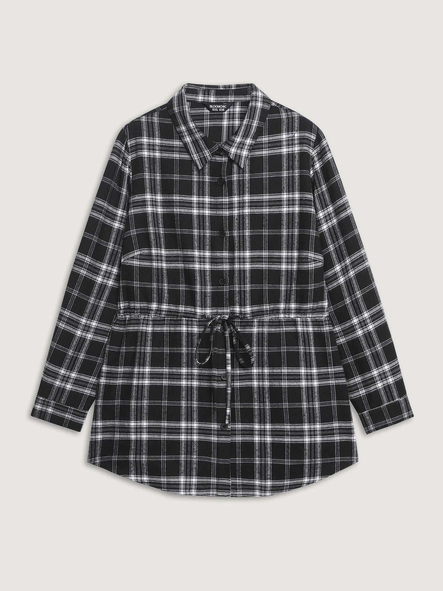 Plaid Print Adjustable Waist Button-Down Shirt - Image 9