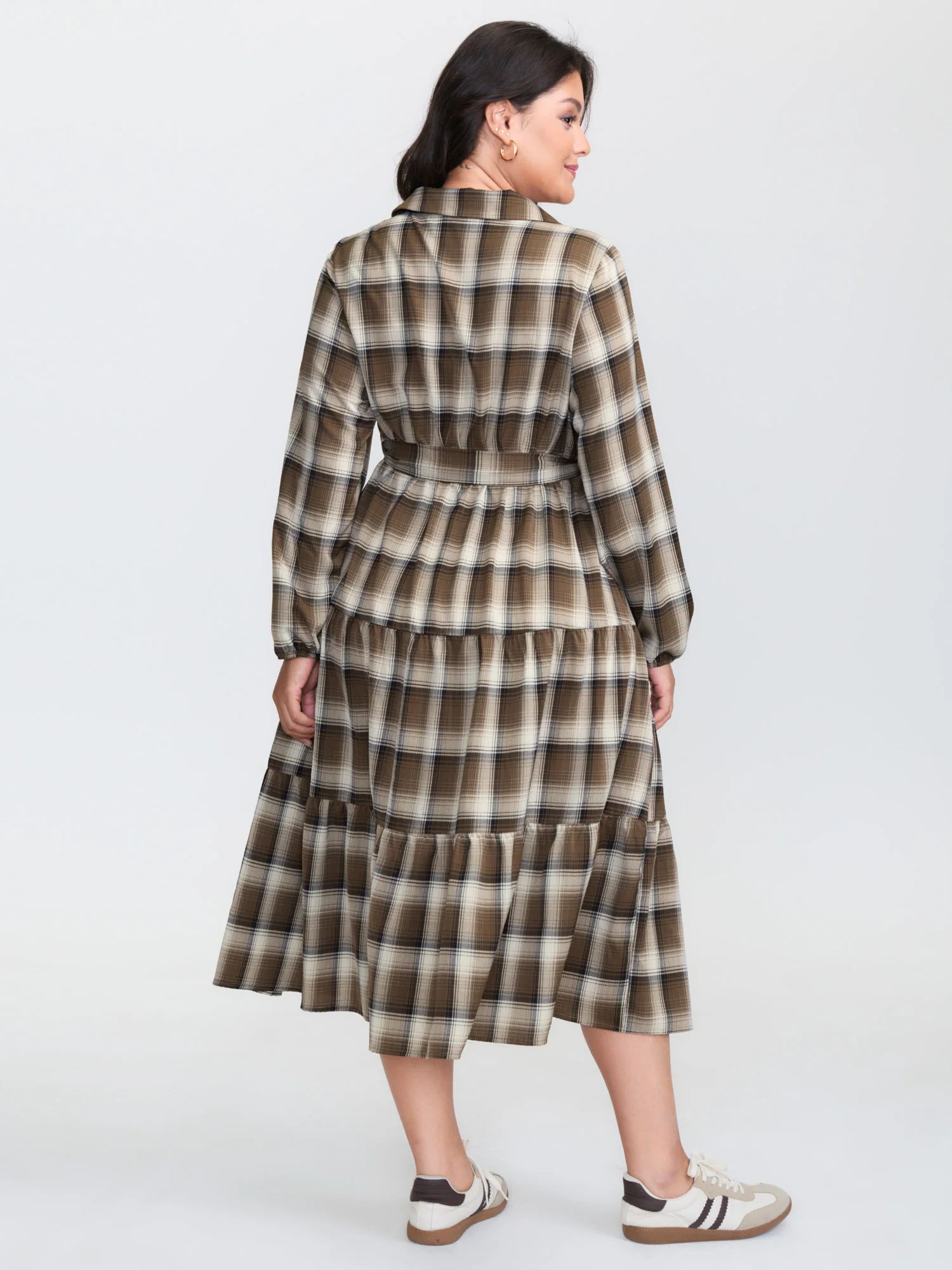 Plaid Print Belted Maxi Shirt Dress - Image 4