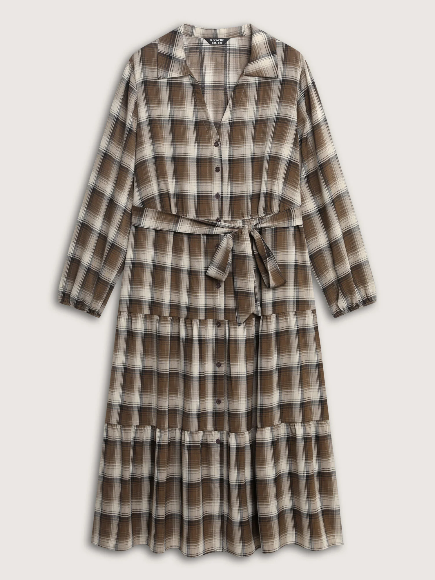 Plaid Print Belted Maxi Shirt Dress - Image 7