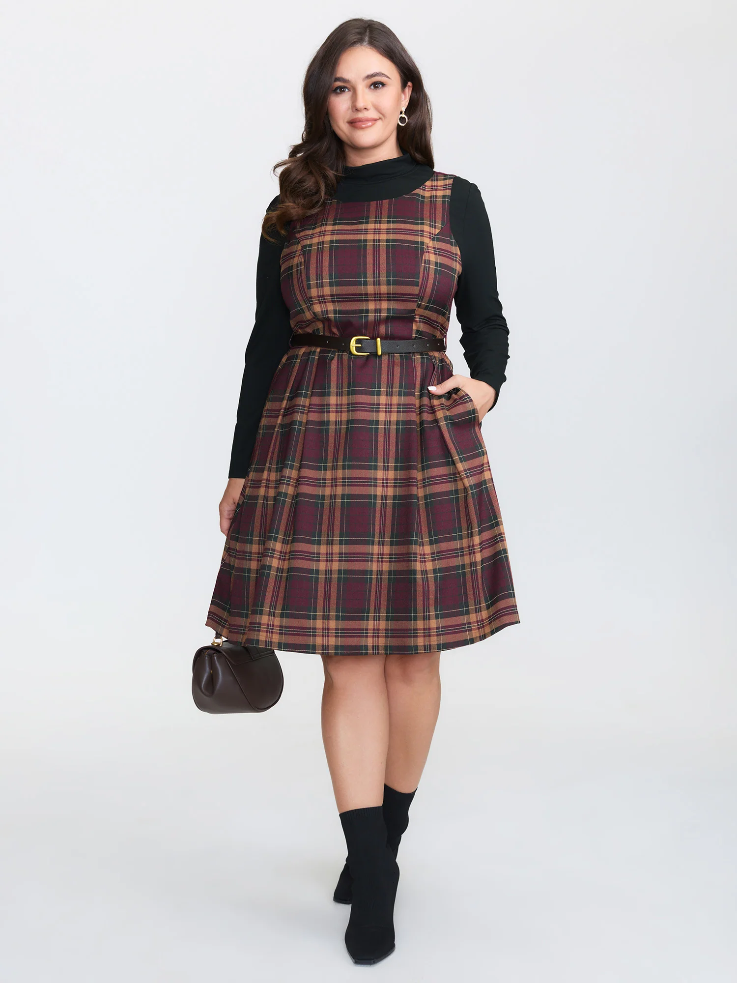 Plaid Print Belted Sleeveless Mini Dress - Image 2