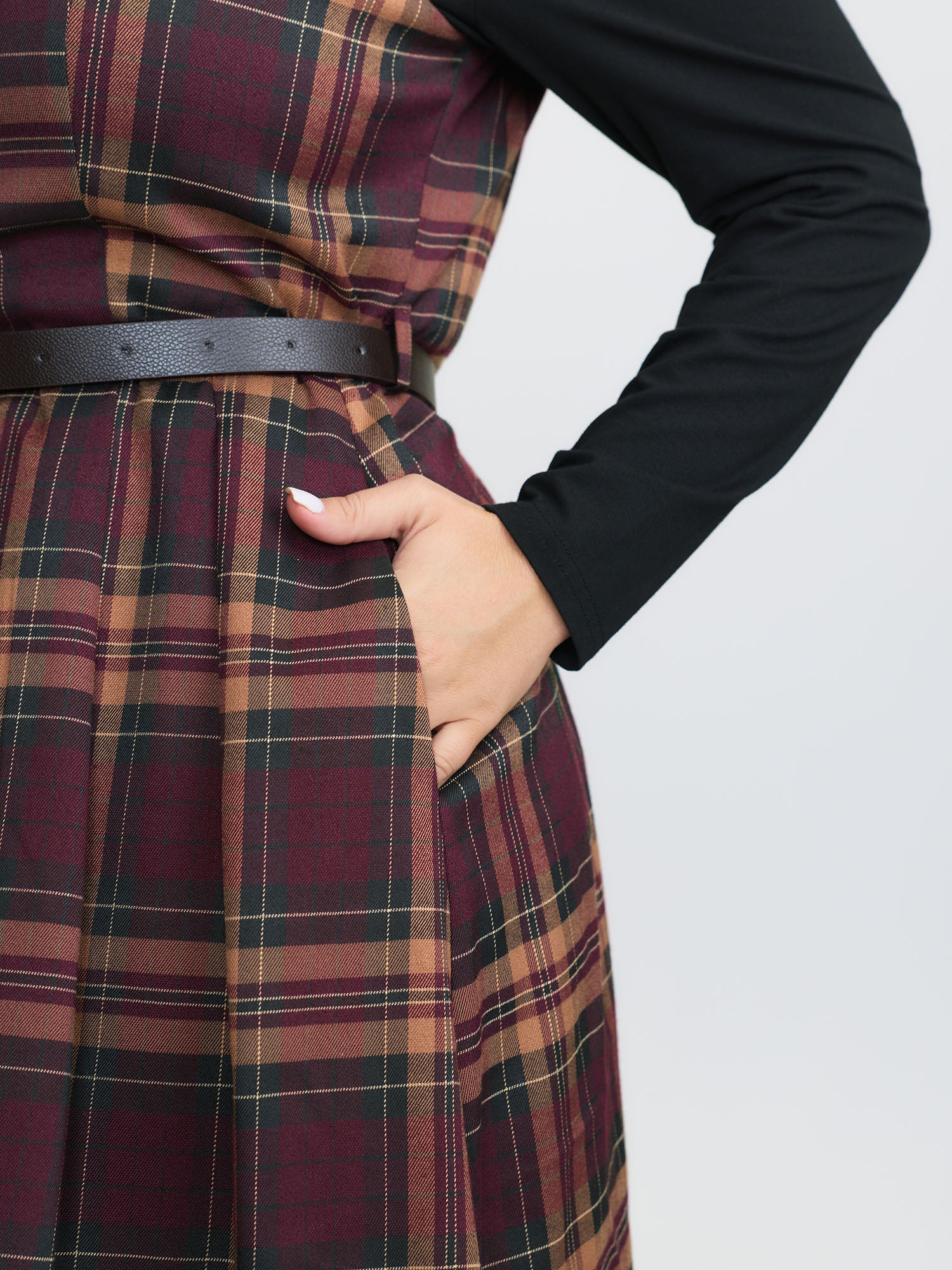 Plaid Print Belted Sleeveless Mini Dress - Image 4