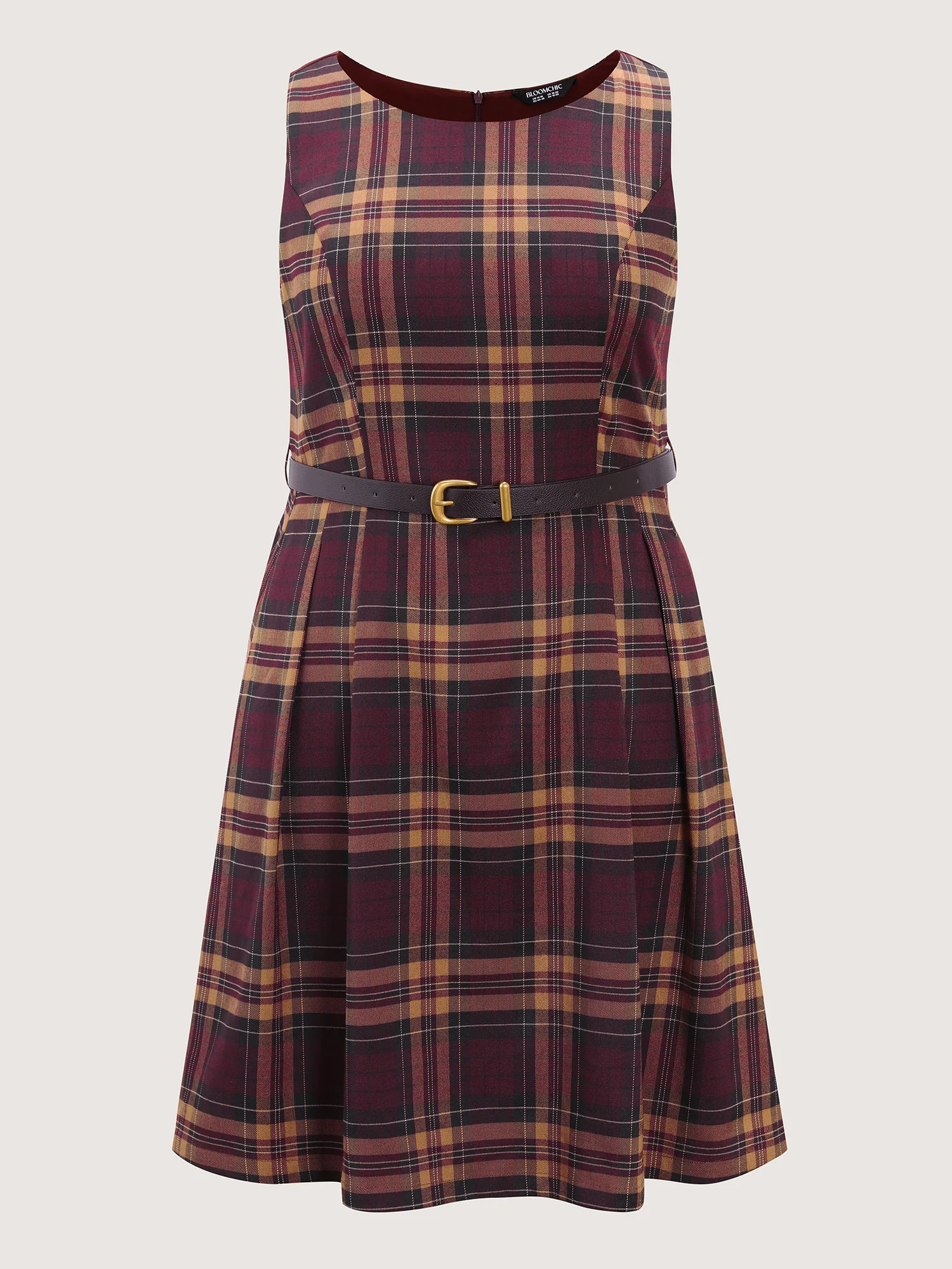 Plaid Print Belted Sleeveless Mini Dress - Image 8