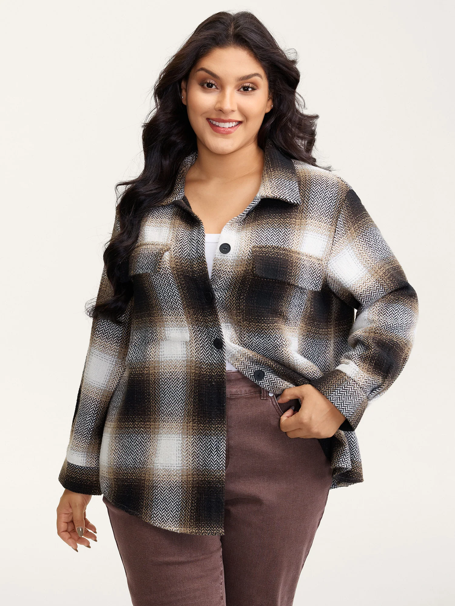Plaid Print Button-Down Jacket - Image 4