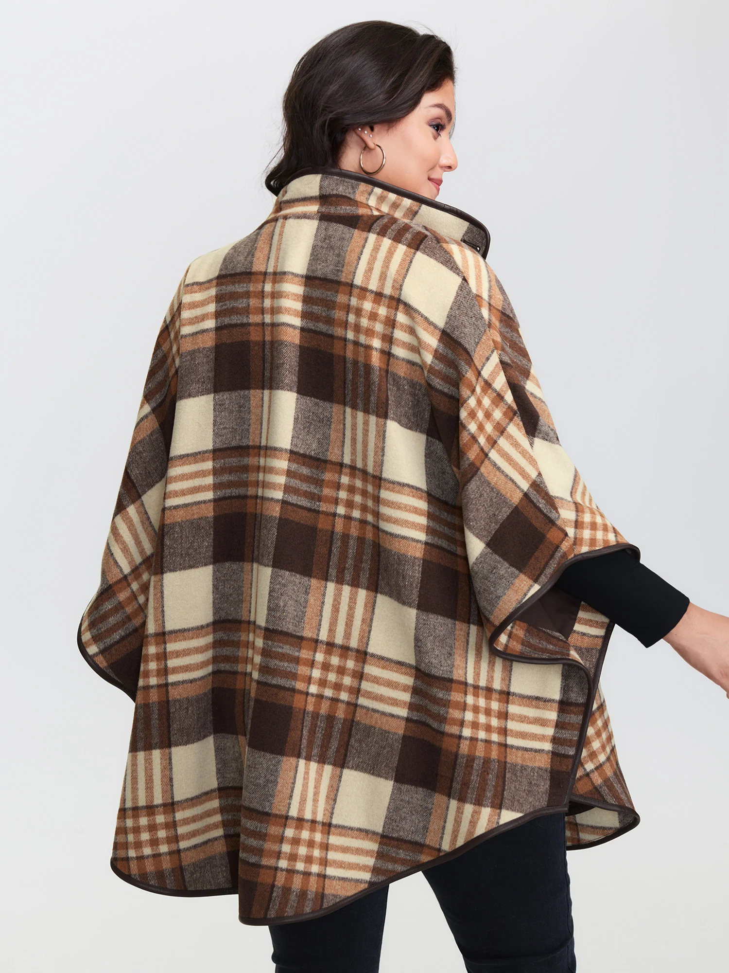 Plaid Print Collar Pockets Coat - Image 5