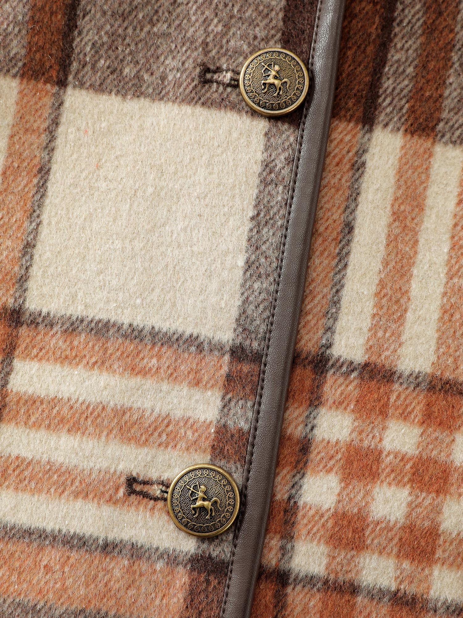 Plaid Print Collar Pockets Coat - Image 7
