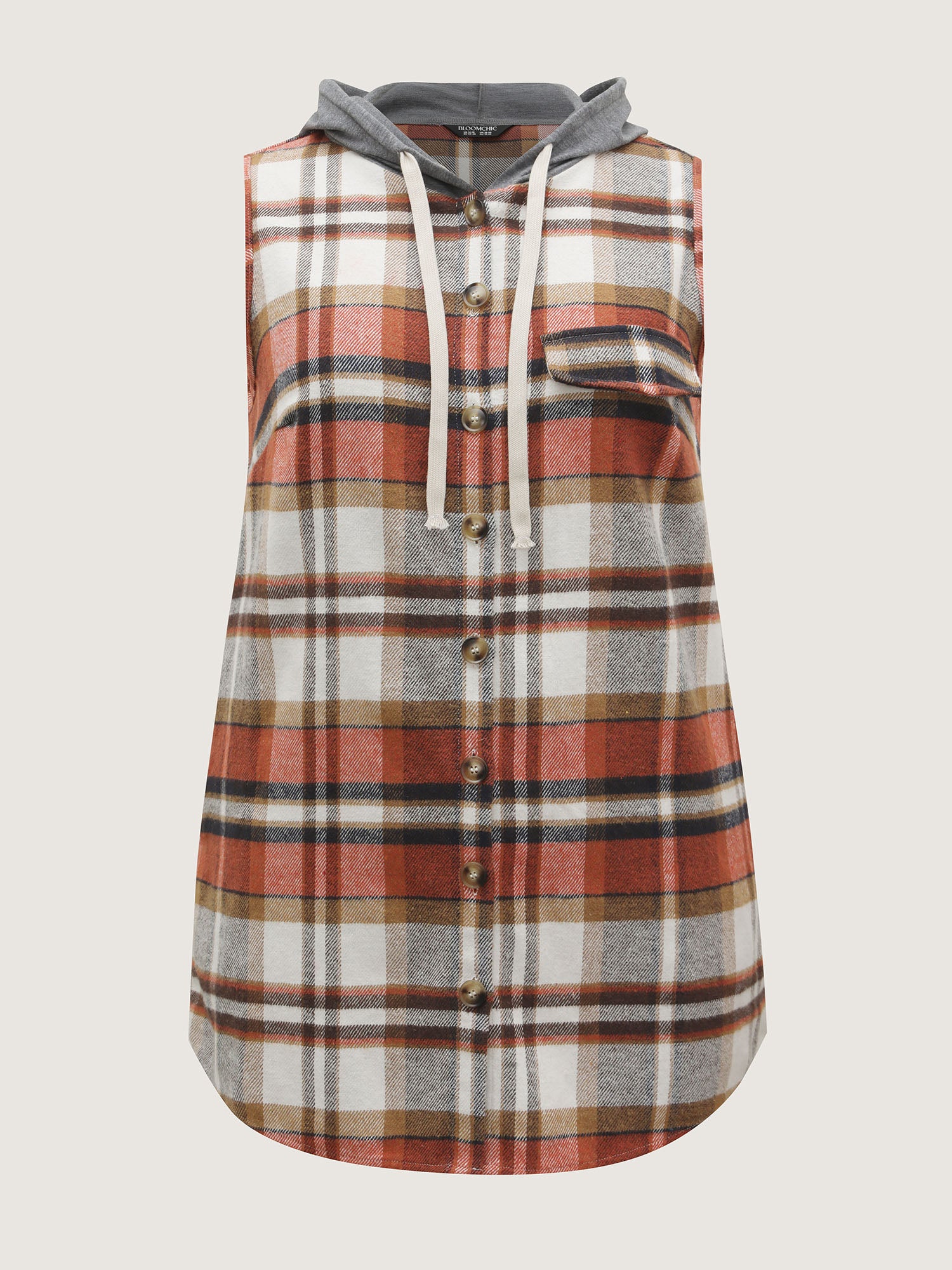 Plaid Print Color Contrast Hooded Vest - Image 7