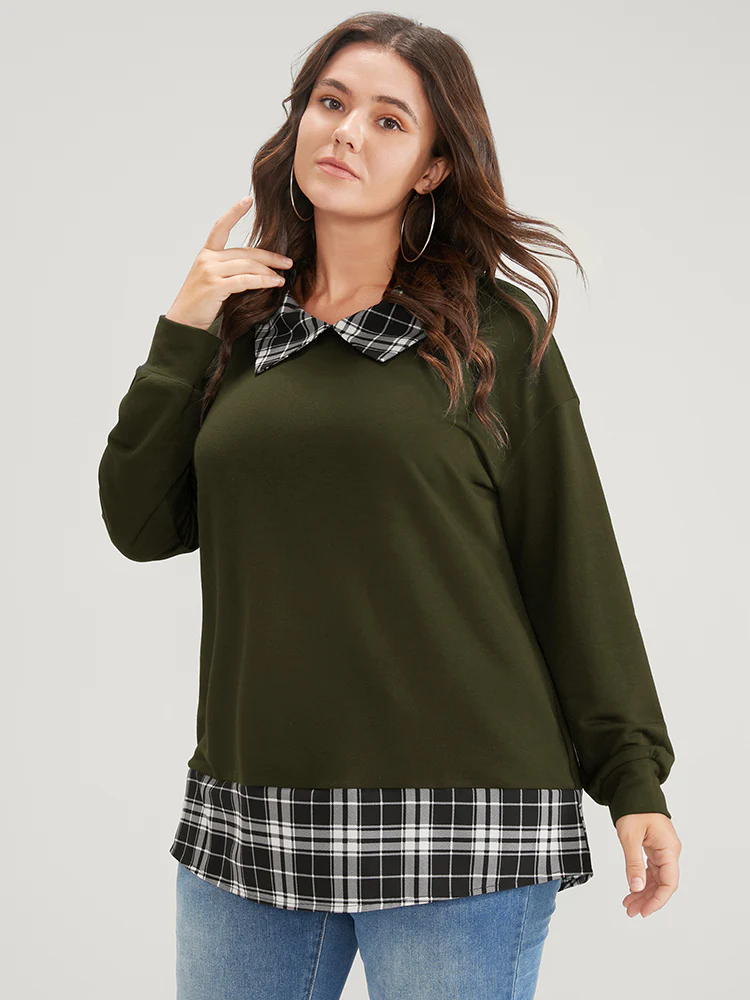 Plaid Print Drop Shoulder 2-In-1 Sweatshirt - Image 4
