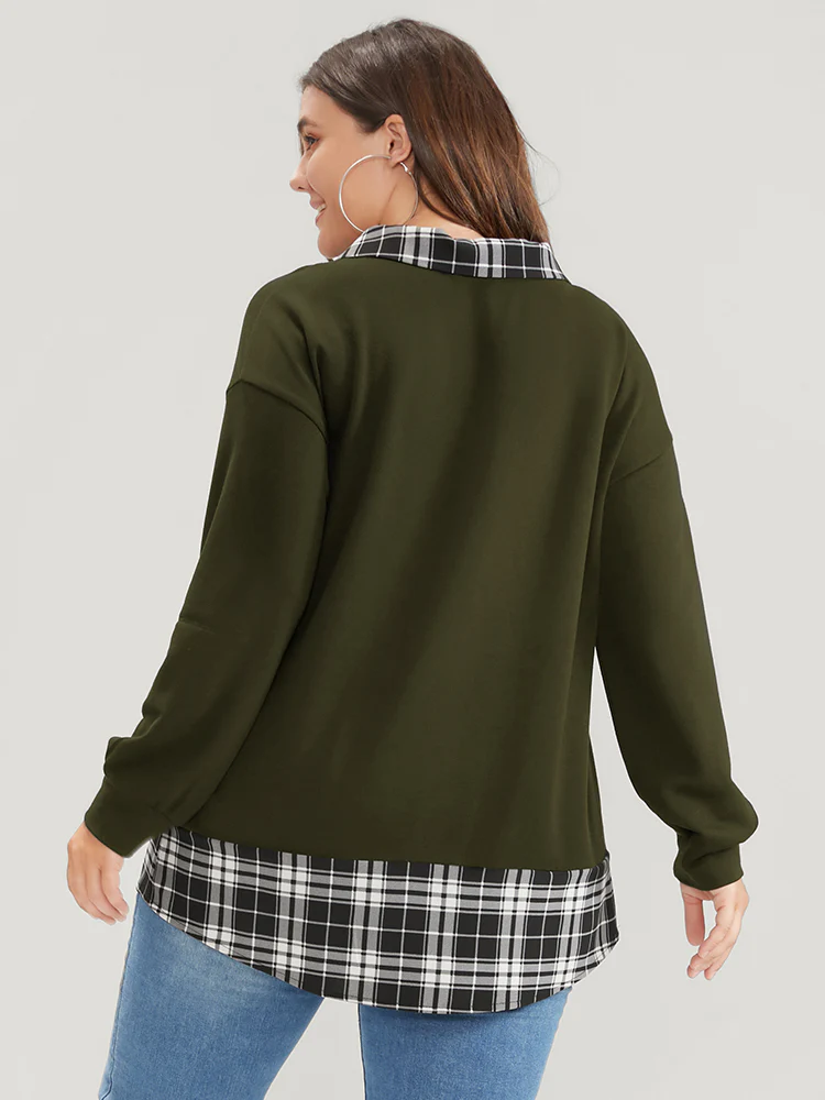 Plaid Print Drop Shoulder 2-In-1 Sweatshirt - Image 5