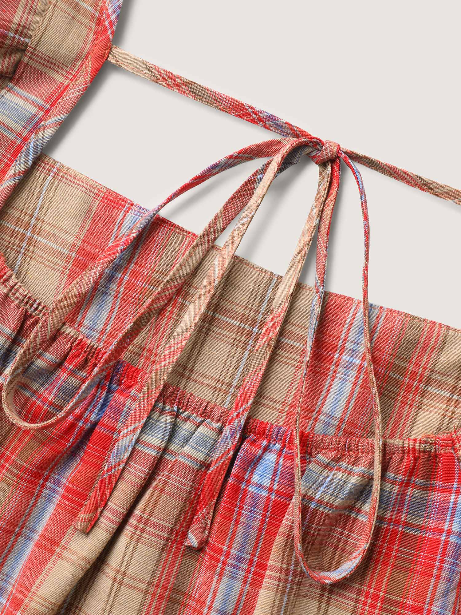 Plaid Print Flutter Sleeve Pleated Blouse - Image 6