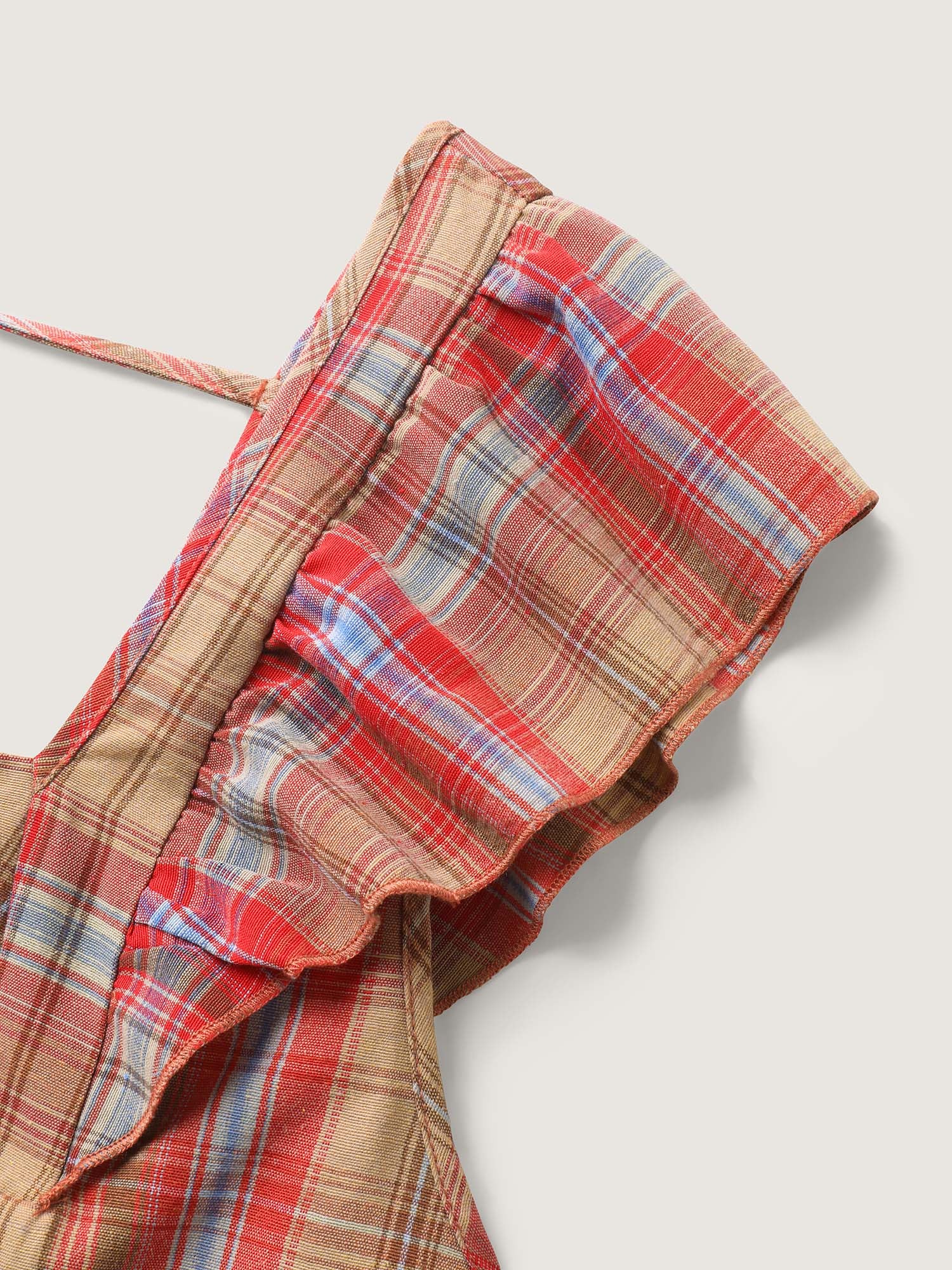 Plaid Print Flutter Sleeve Pleated Blouse - Image 7