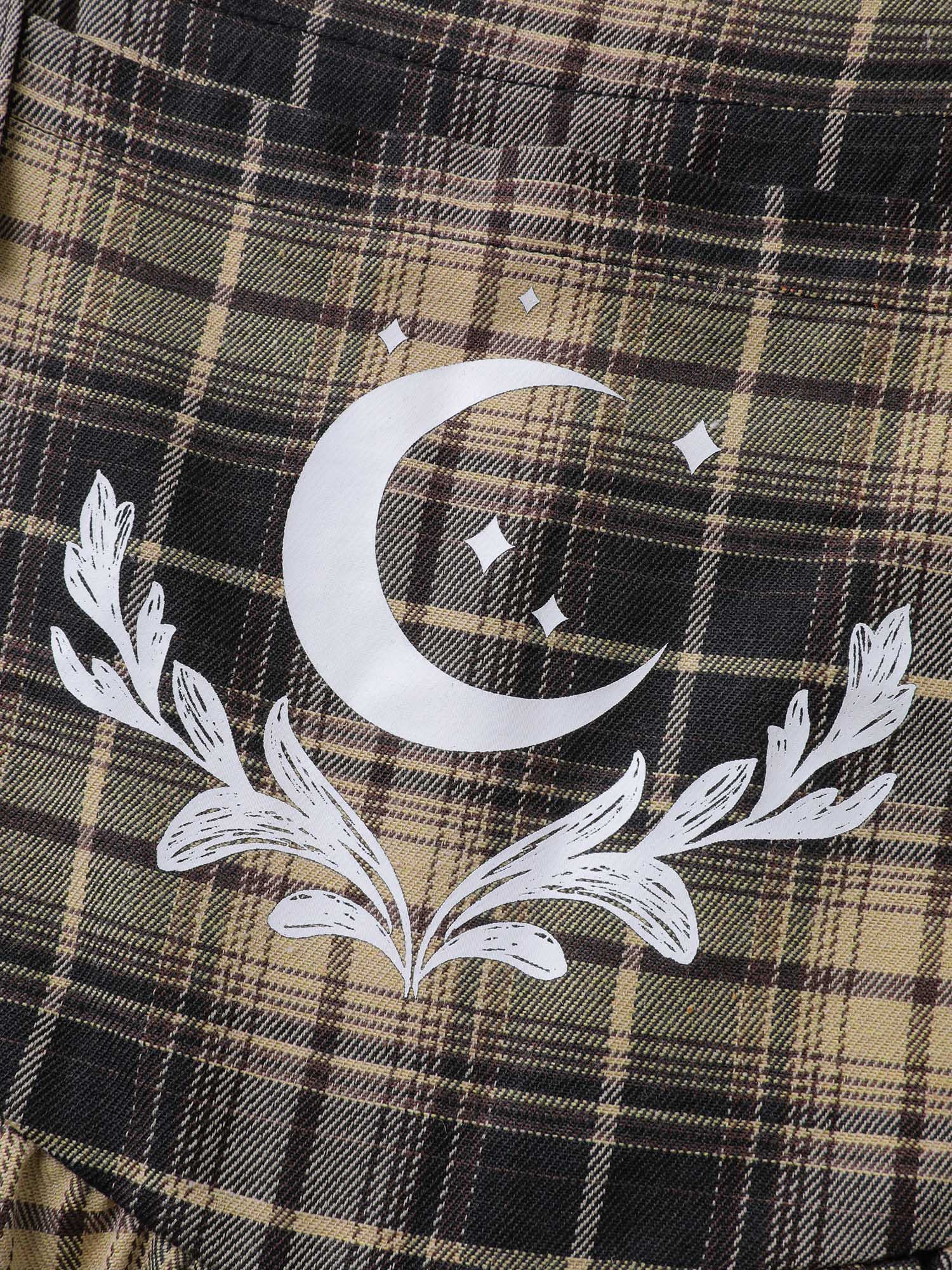 Plaid Print Moon Motif Pockets Jumpsuit - Image 5