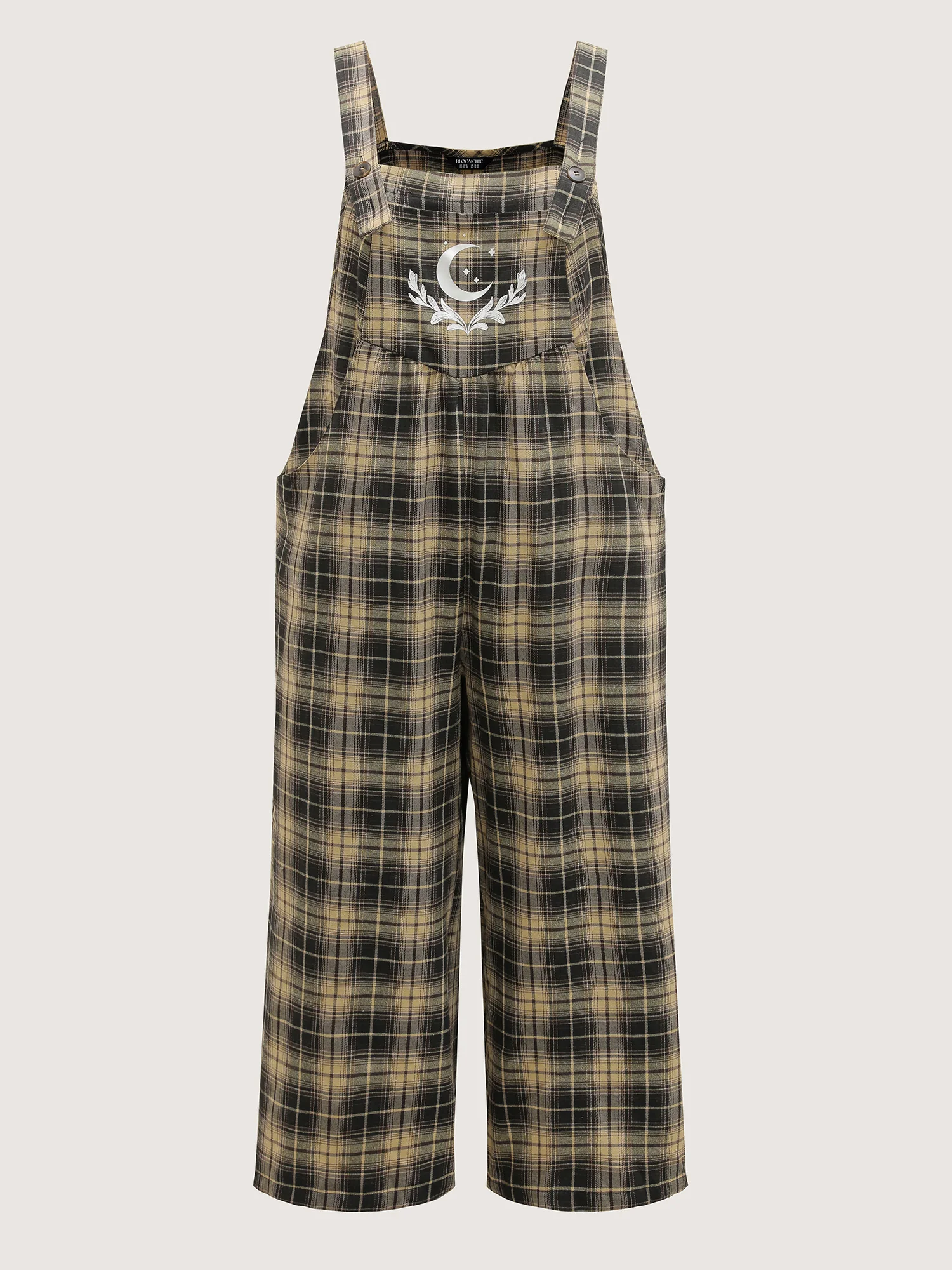 Plaid Print Moon Motif Pockets Jumpsuit - Image 7