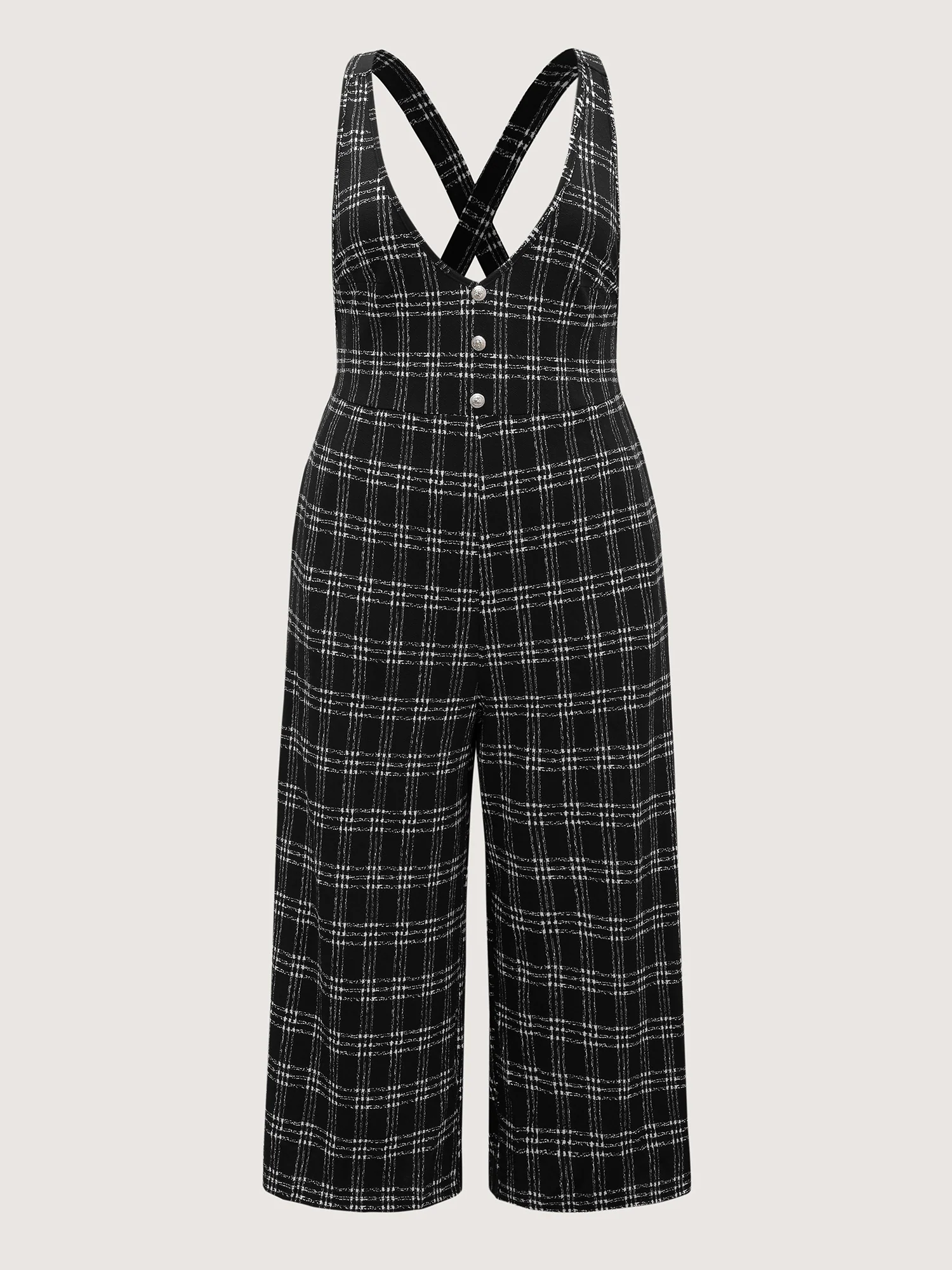 Plaid Print Overall Straps Wide-Leg Jumpsuit - Image 7