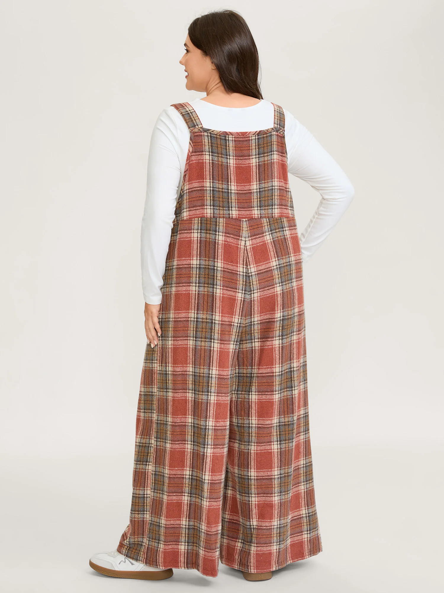 Plaid Flannel Overall Wide-Leg Jumpsuit - Image 4