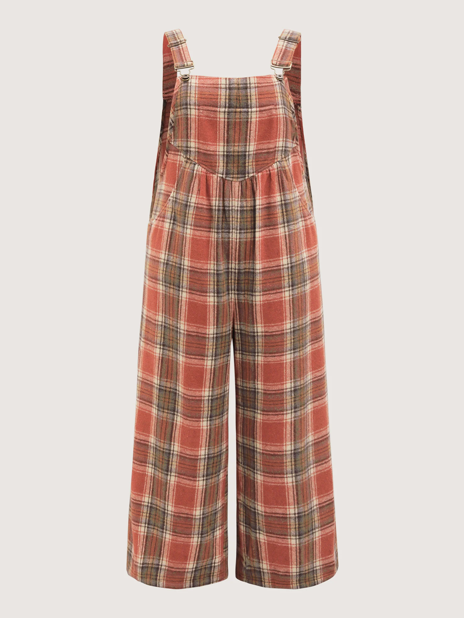 Plaid Flannel Overall Wide-Leg Jumpsuit - Image 7