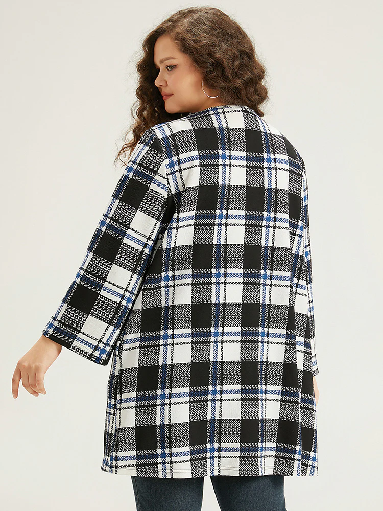Plaid Print Pocket Open Front Kimono - Image 2
