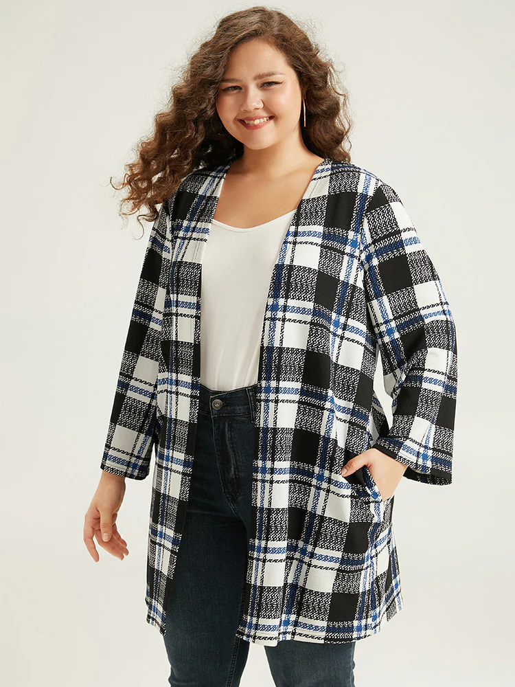 Plaid Print Pocket Open Front Kimono - Image 3