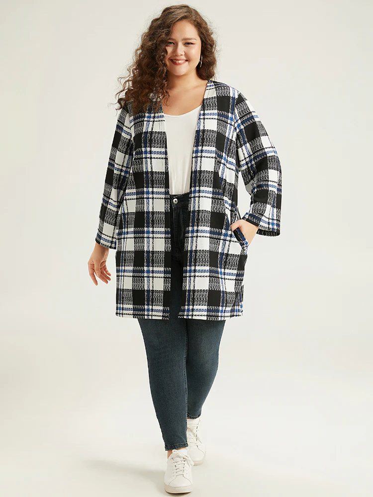 Plaid Print Pocket Open Front Kimono - Image 4
