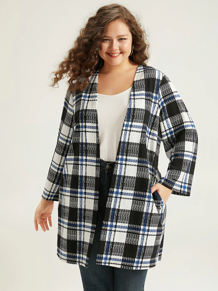 Plaid Print Pocket Open Front Kimono - Image 5