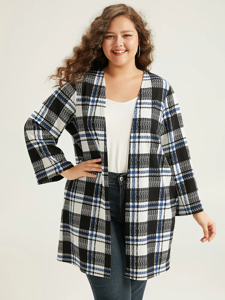Plaid Print Pocket Open Front Kimono - Image 6