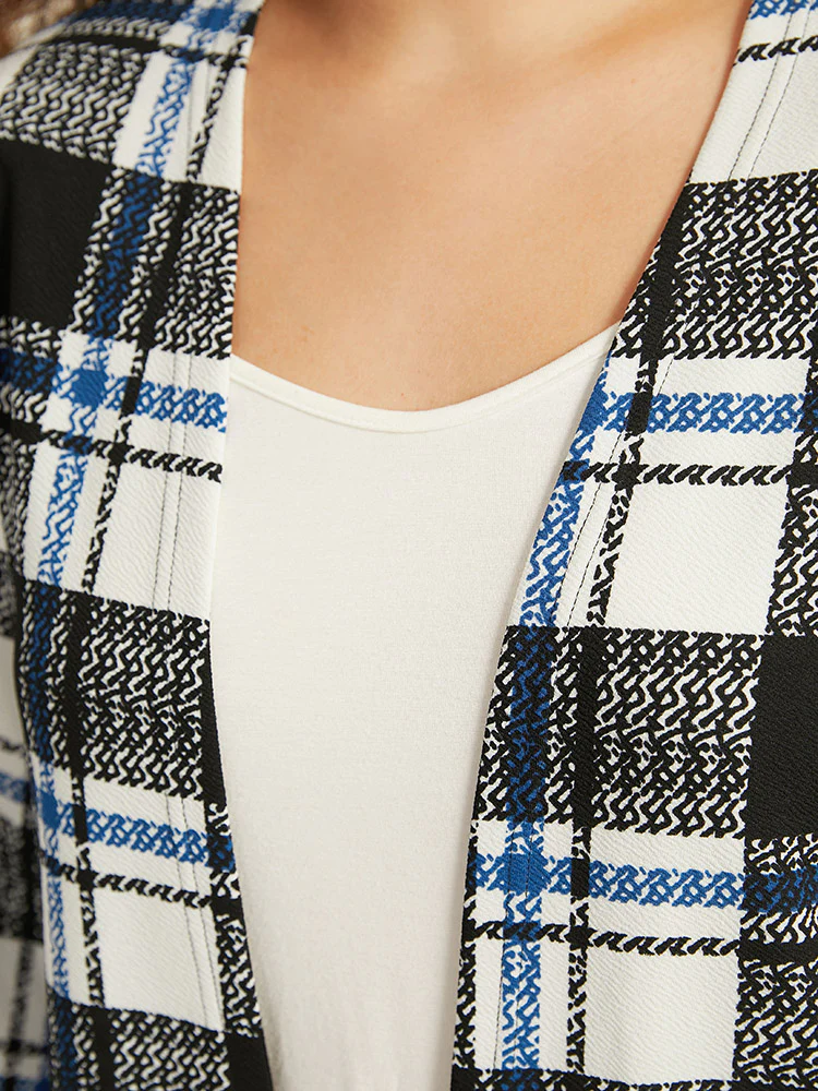 Plaid Print Pocket Open Front Kimono - Image 7