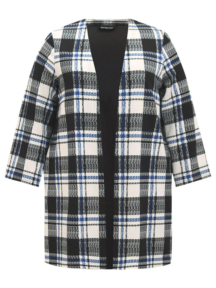 Plaid Print Pocket Open Front Kimono - Image 9