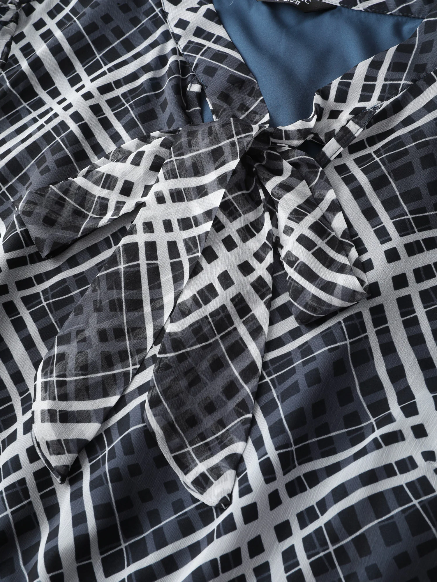 Plaid Print Sheer Mesh Neck Tie Midi Dress - Image 5
