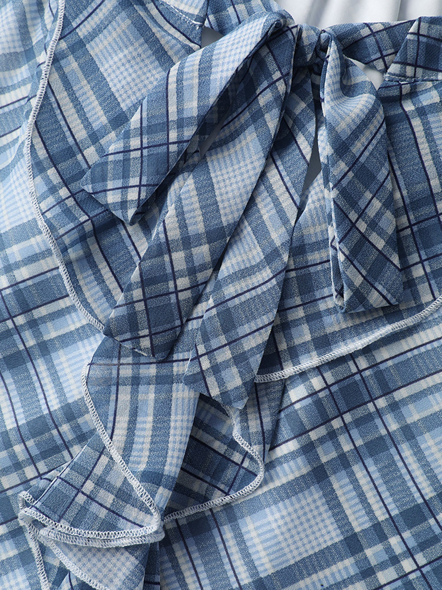 Plaid Print Sheer Ruffled Blouse - Image 6