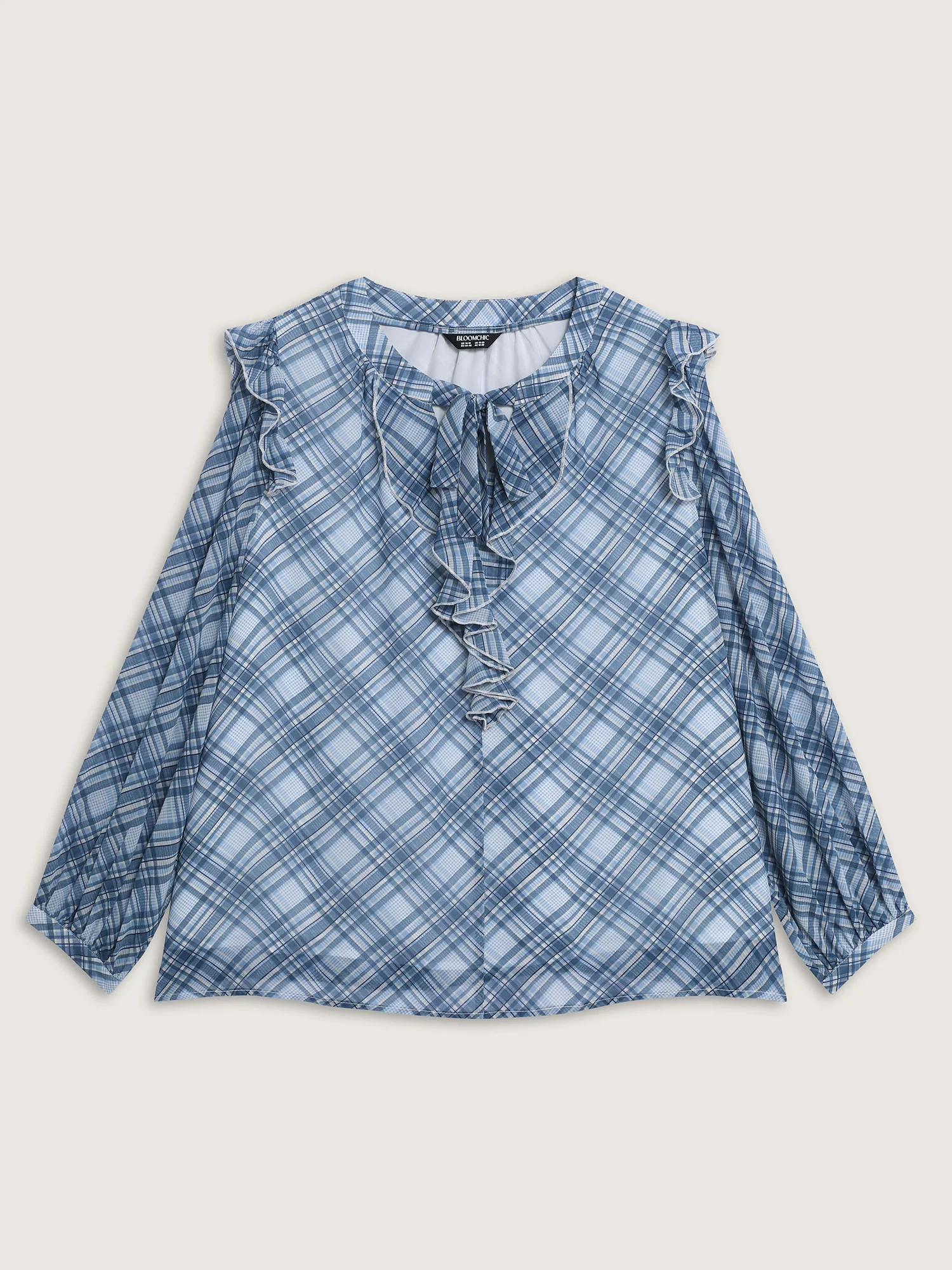 Plaid Print Sheer Ruffled Blouse - Image 8