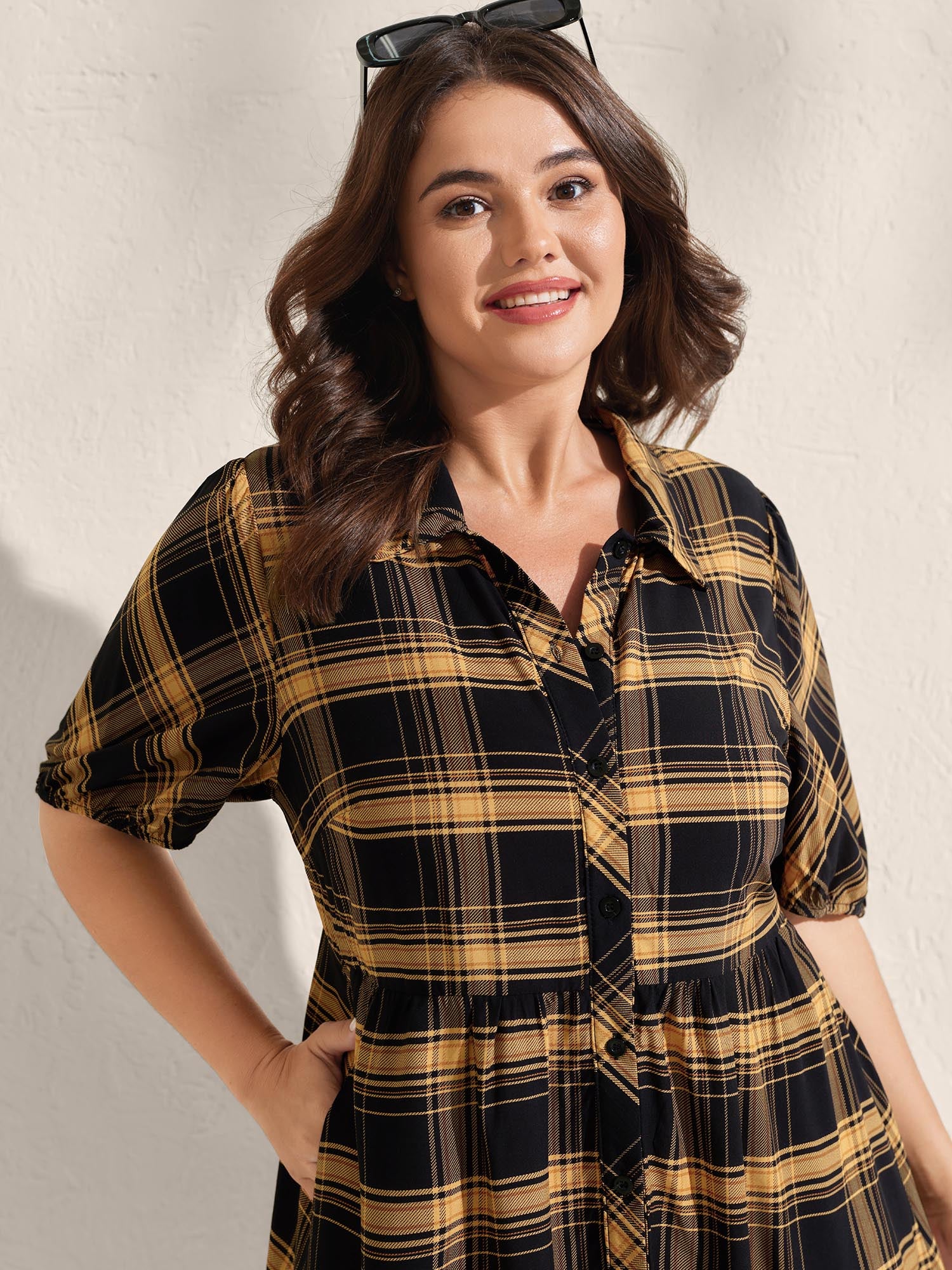 Plaid Print Side Pockets Mini Shirt Dress - Image 2