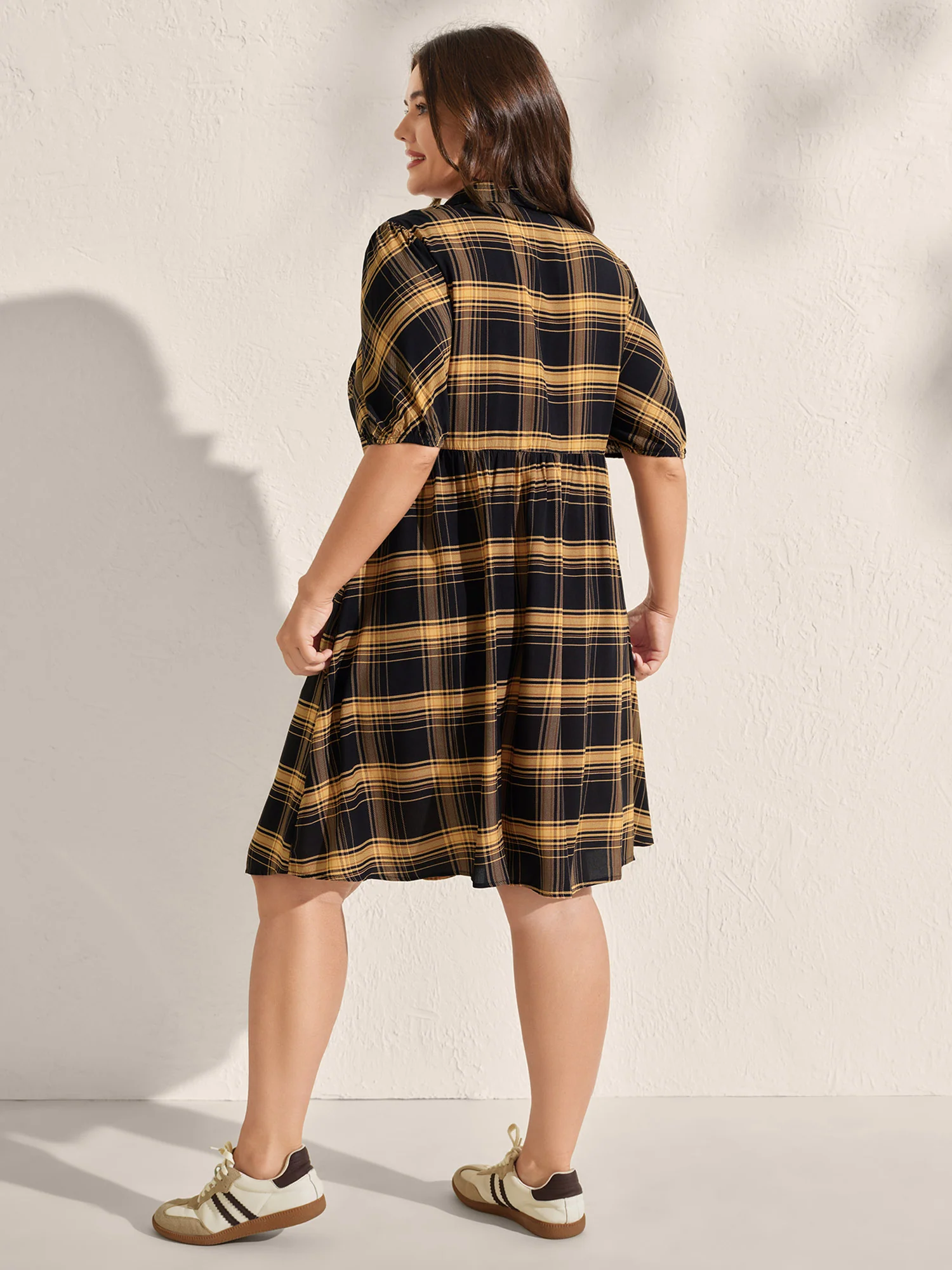 Plaid Print Side Pockets Mini Shirt Dress - Image 4