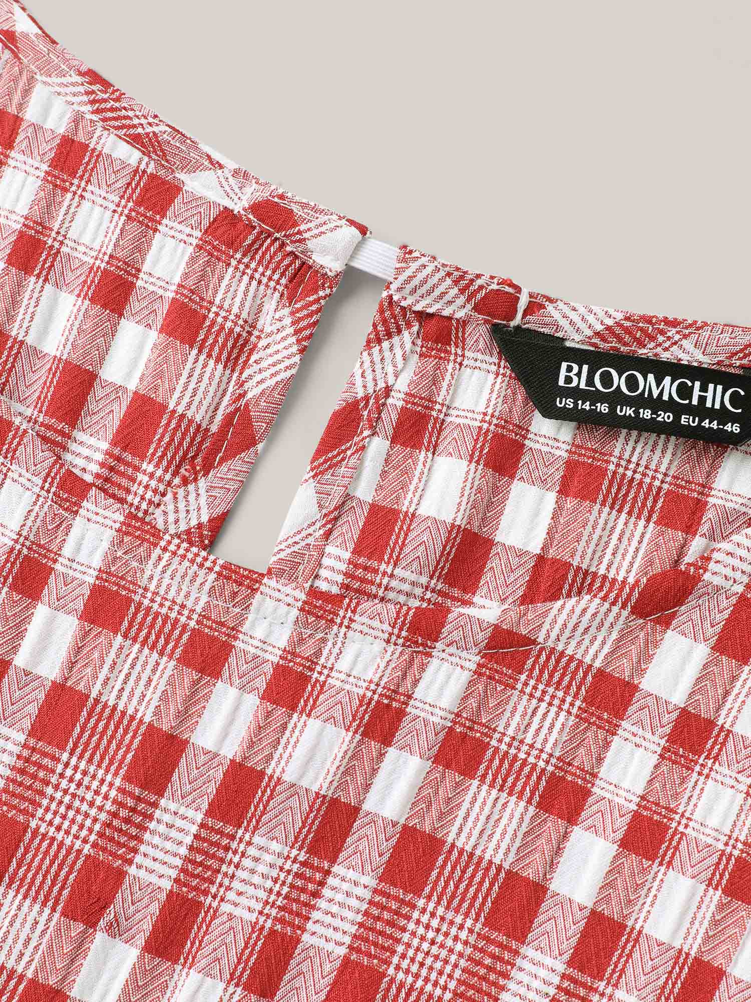 Plaid Print Textured Lotus Leaf Sleeve Shirt - Image 5
