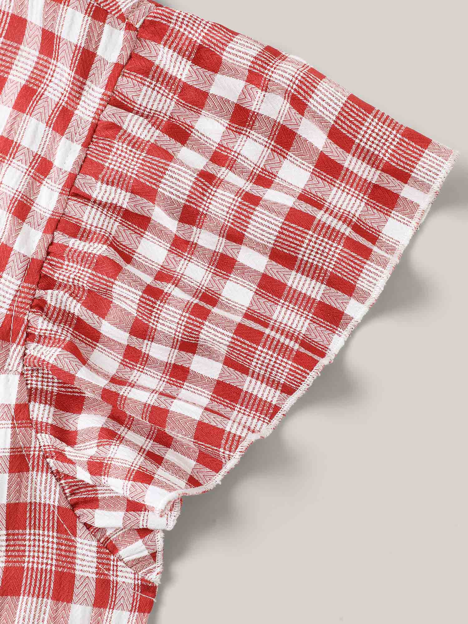 Plaid Print Textured Lotus Leaf Sleeve Shirt - Image 6