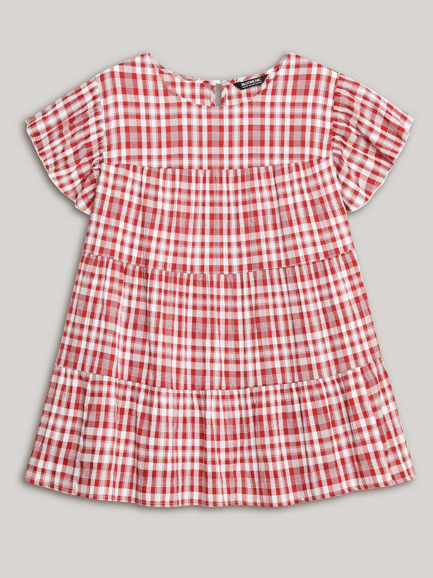 Plaid Print Textured Lotus Leaf Sleeve Shirt - Image 7