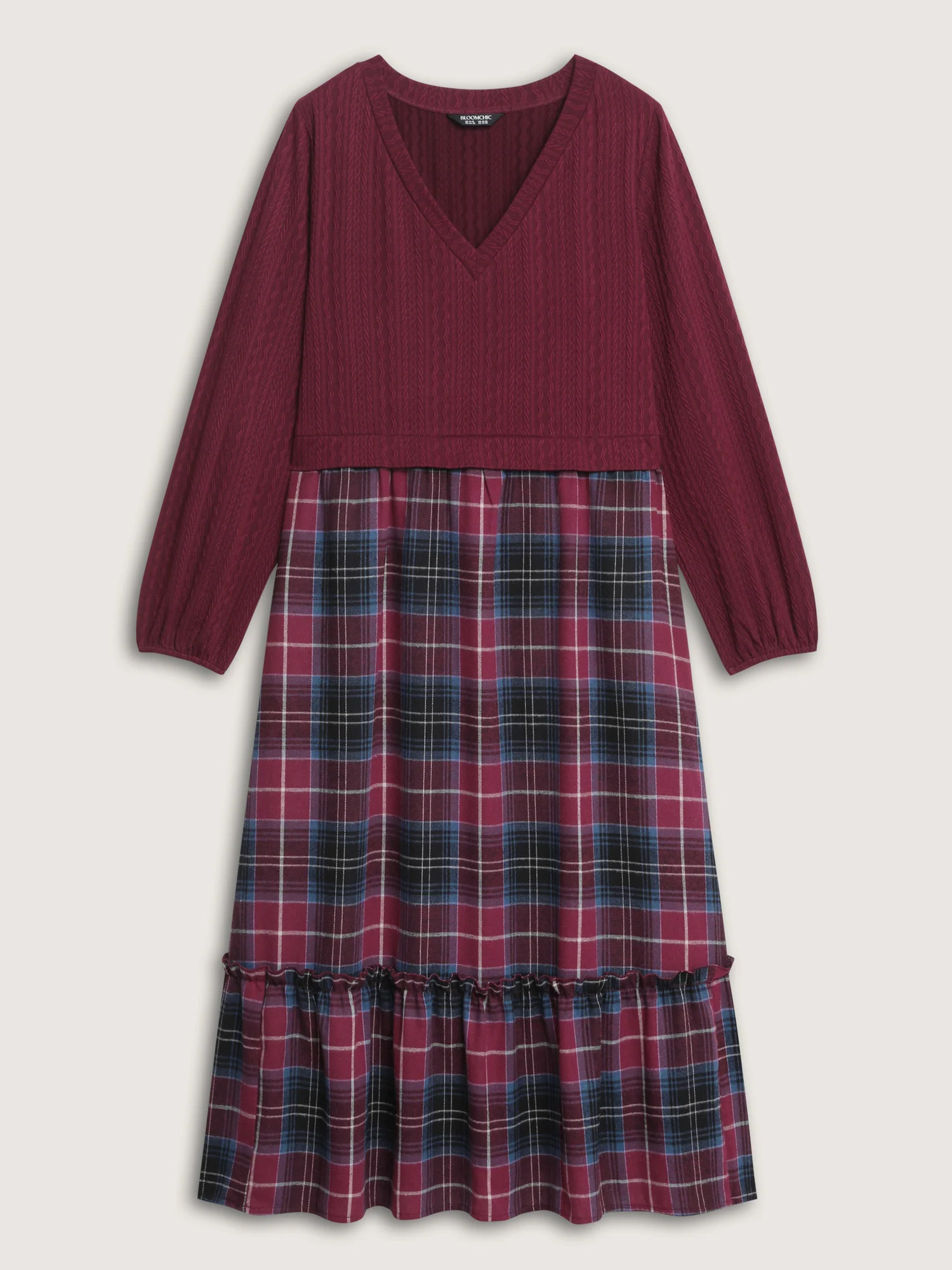 Plaid Print Textured Pockets Midi Dress - Image 7