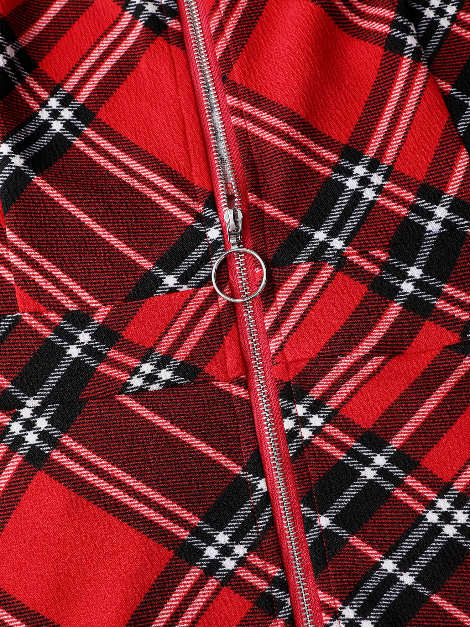 Plaid Print Zipper Overall Straps Mini Dress - Image 5
