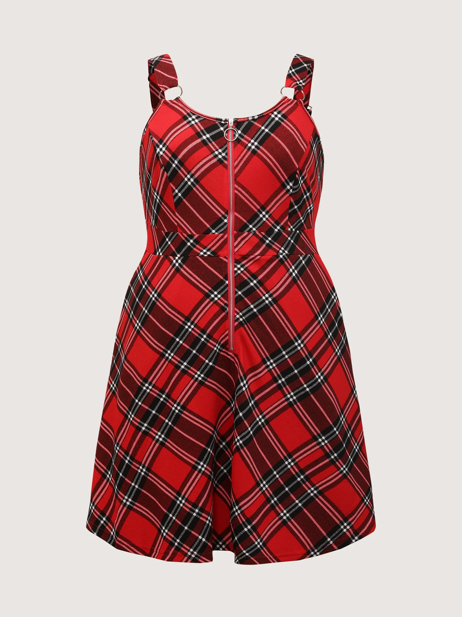 Plaid Print Zipper Overall Straps Mini Dress - Image 7