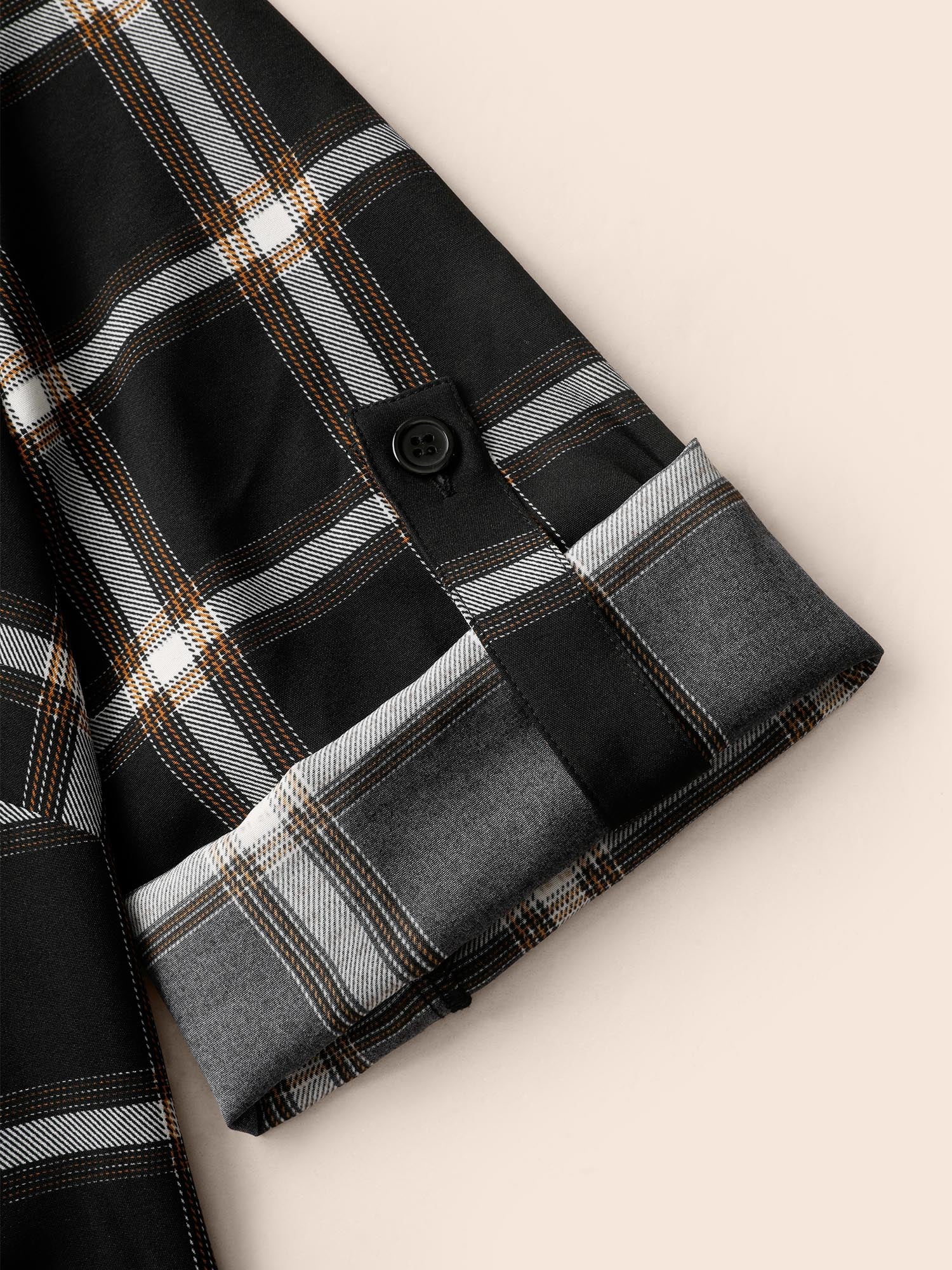 Plaid Shirt Collar Belted Tab Sleeve Dress - Image 5