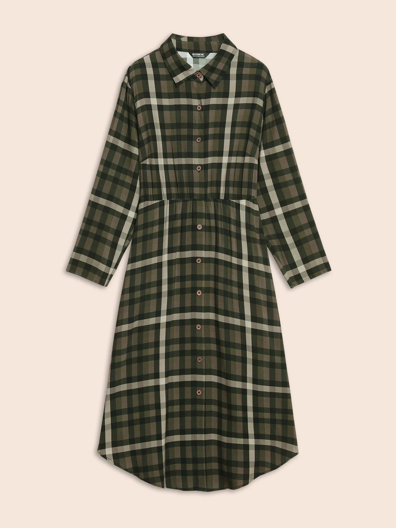 Plaid Shirt Collar Curved Hem Dress - Image 8