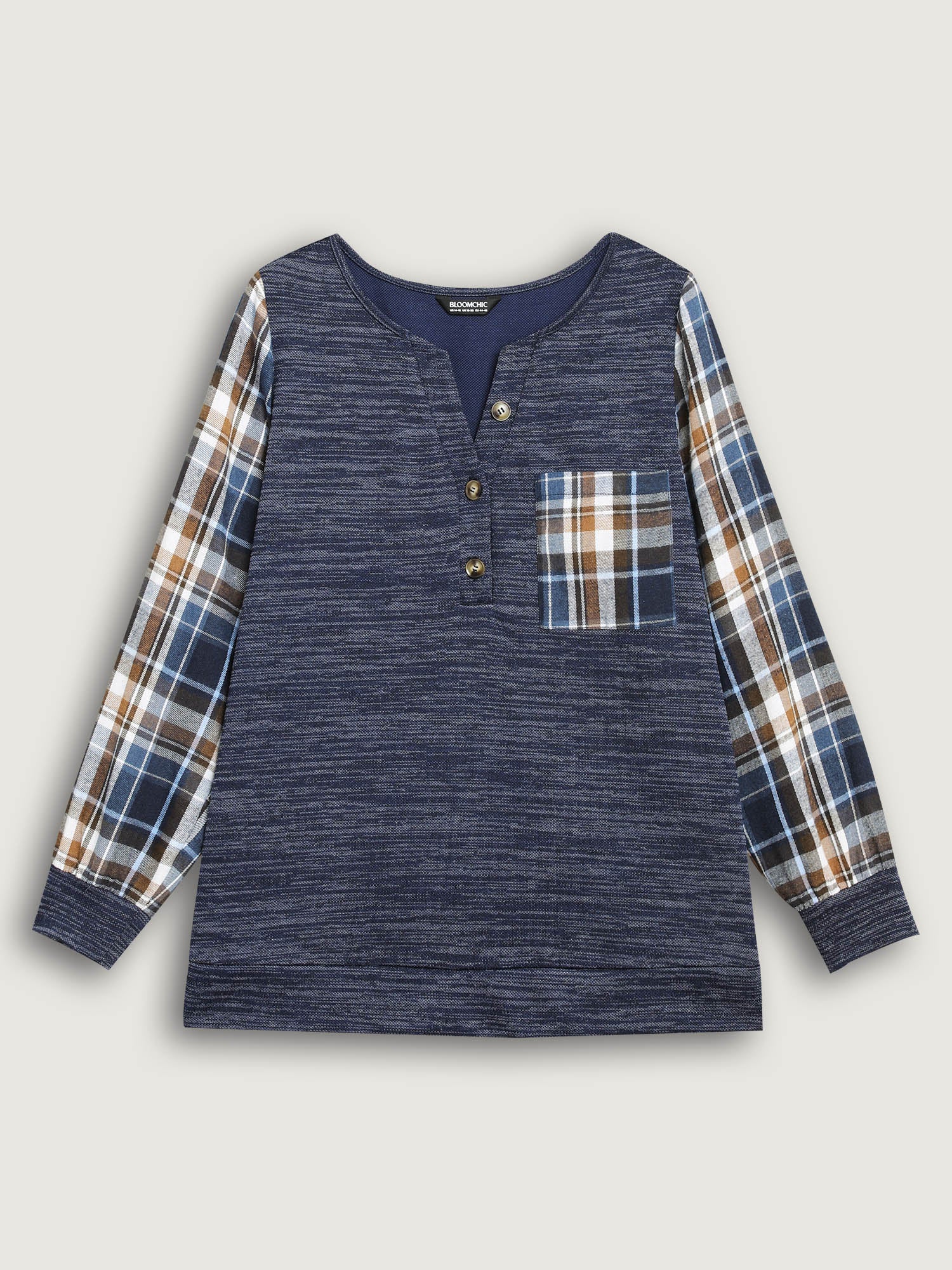Plaid Sleeve Button Up Patchwork Sweatshirt - Image 8