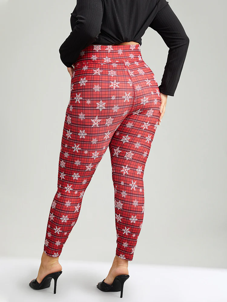 Plaid & Snow Print Pocket Skinny Ankle Leggings - Image 5